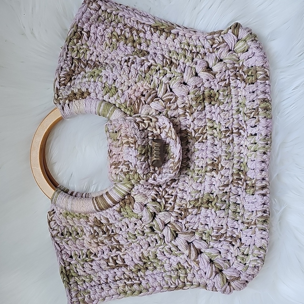 Handmade Crochet Handbag with Wooden Handles